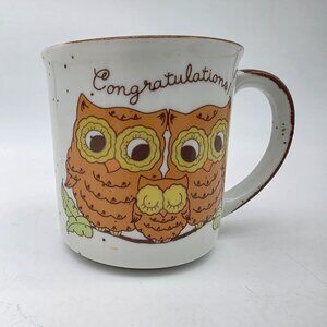 Retro Owl Mug Speckled Stoneware Owlet Baby Congratulations Vintage